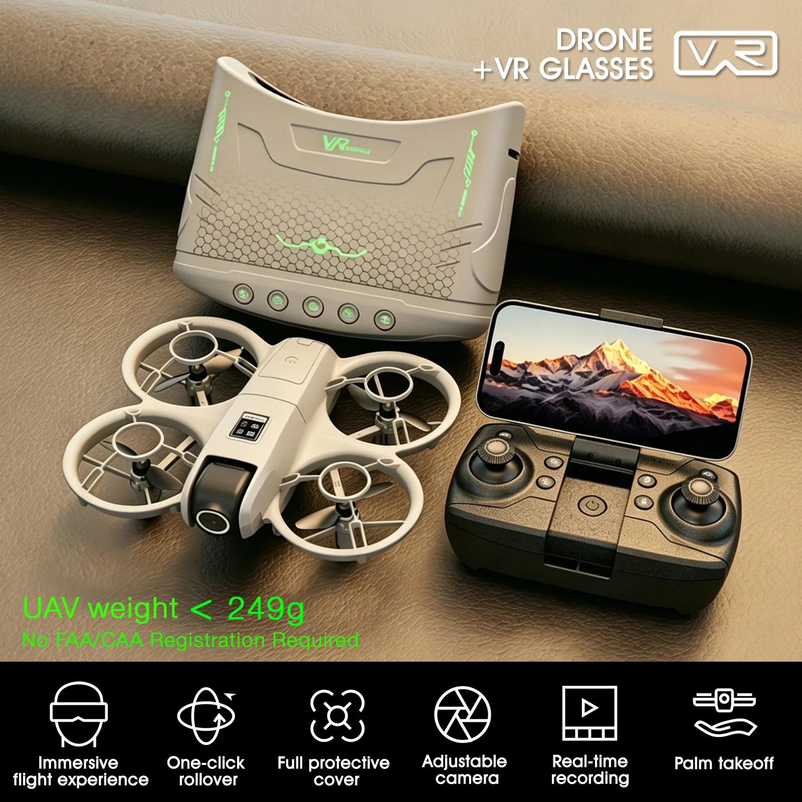 Mini Drone That Is Easy for Beginners/Effectively Protecting the Propeller/VR Suite Combination/Real-Time Control/Multiple Remote Control Methods/360° Roll Aeria/Photography/Optical Flow Hovers view 6
