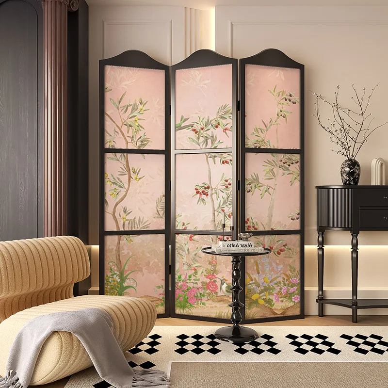 2025 French style medieval screen living room office tea room study shelter decoration new Chinese style foldable mobile