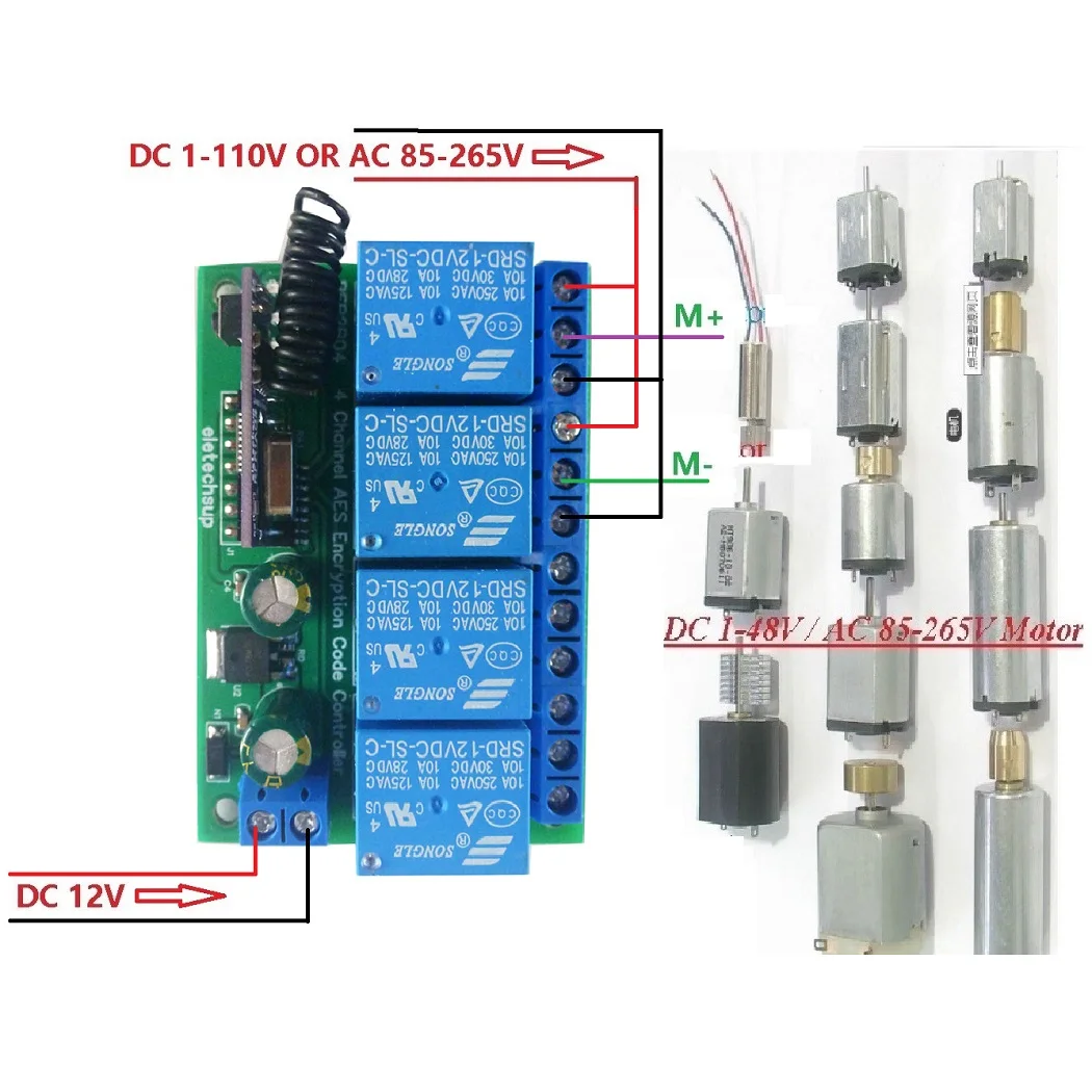 

433M DC12V 4CH AES Encryption Controller AES128 Remote Control Keyfob Transmitter Board replace HCS301 Rolling Code 2262 EV1527