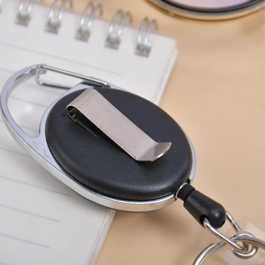 أسود قابل للسحب مع مشبك لحاملي بطاقات الهوية، حبل نايلون متين قابل للسحب #4