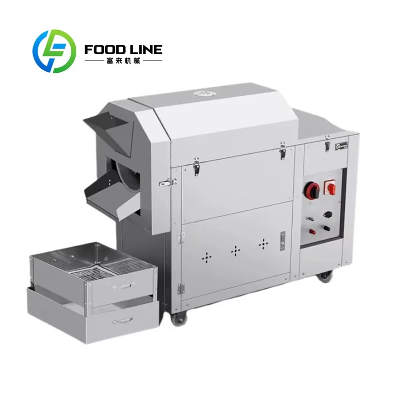 Heating Automatic Nuts Roaster Drum Pumpkin Seed Peanut Cocoa Bean Roasting Machine