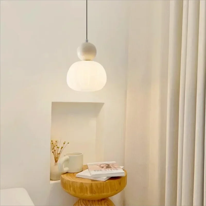 

Modern Simple Small Cream Style Bedside Led Hanging Lamp Modern Pendant Lighting for Bedroom Dining Room Chandelier Home Decor