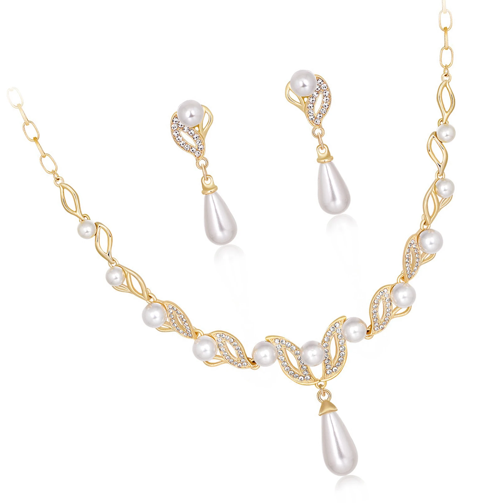 Hanging Necklaces Drop Earrings Color-preserving Alloy Jewelry Set with Pearls for Bridesmaid Wedding Dating Shopping