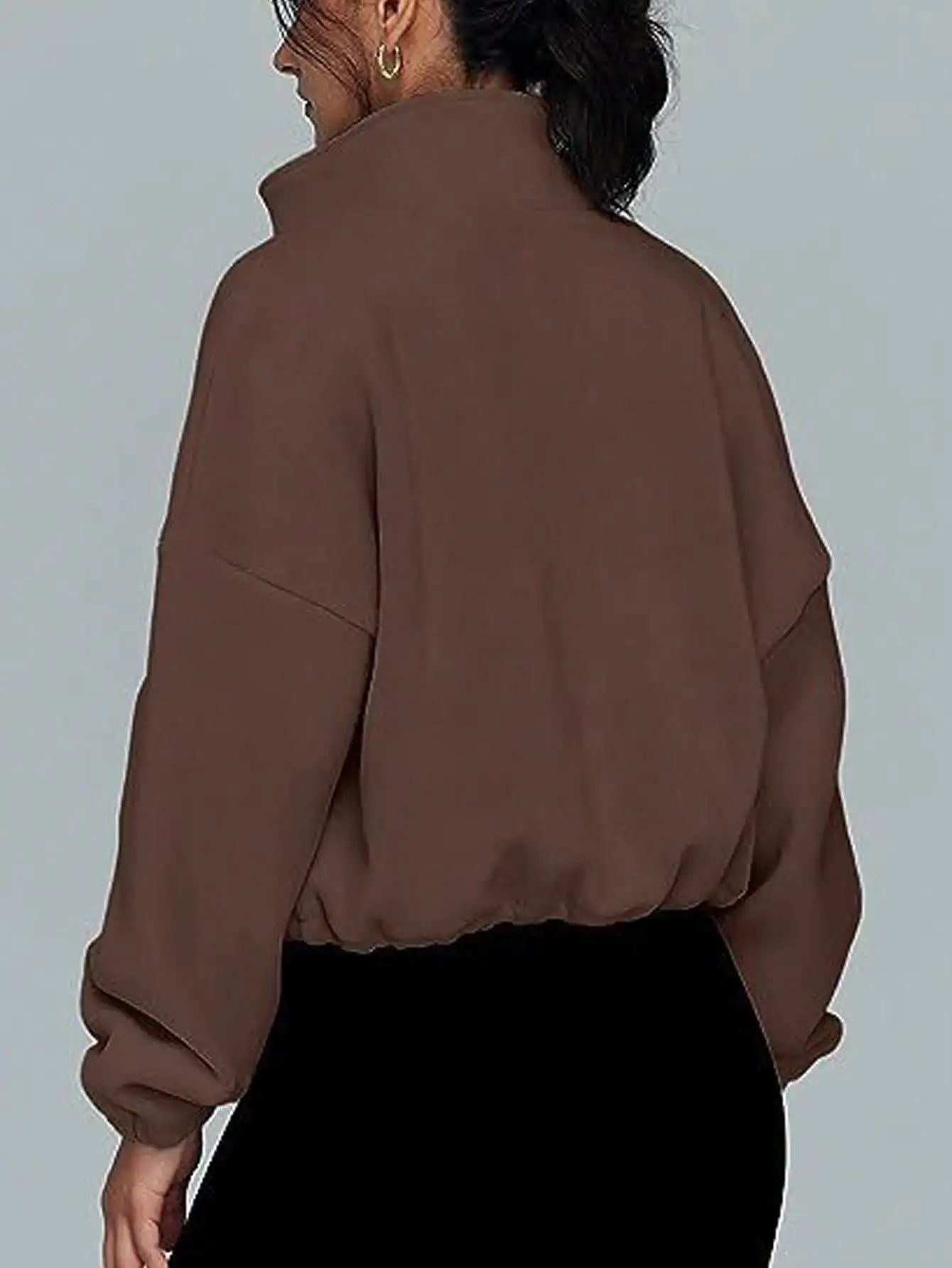 Veste courte en polaire de printemps pour femmes avec fermeture éclair et cordon de serrage