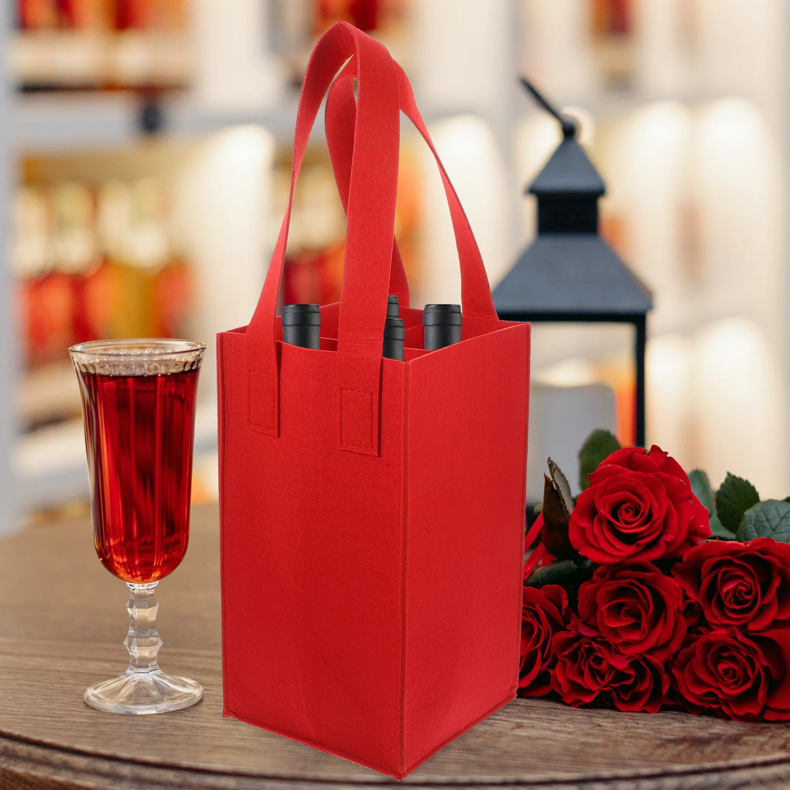 

1Pcs Red Wine Gift Bag Felt Holder Portable Large Capacity Foldable Wine Carrier for Holiday Party Wedding Table Decoration
