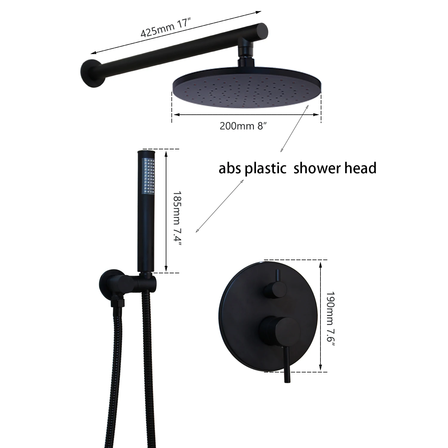 KEMAIDI Black Round Modern Rainfall Shower Systyerm Wall Mounted Bathroom Shower Faucet Sets Shower Head & Hand Shower Set images - 6