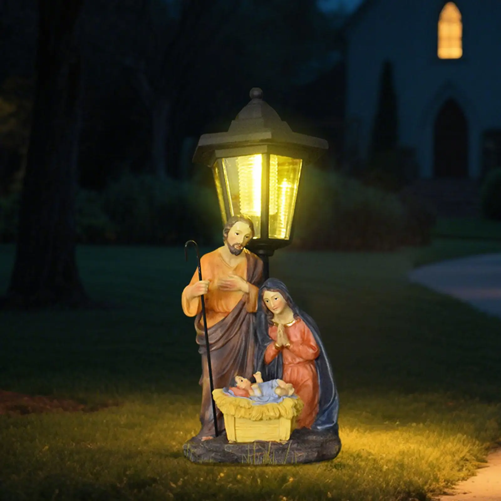 Nativity Statue Solar Light, Decorative Lighting Nightlight Waterproof Figurine Jesus Sculpture for Courtyard Lawn Patio Yard