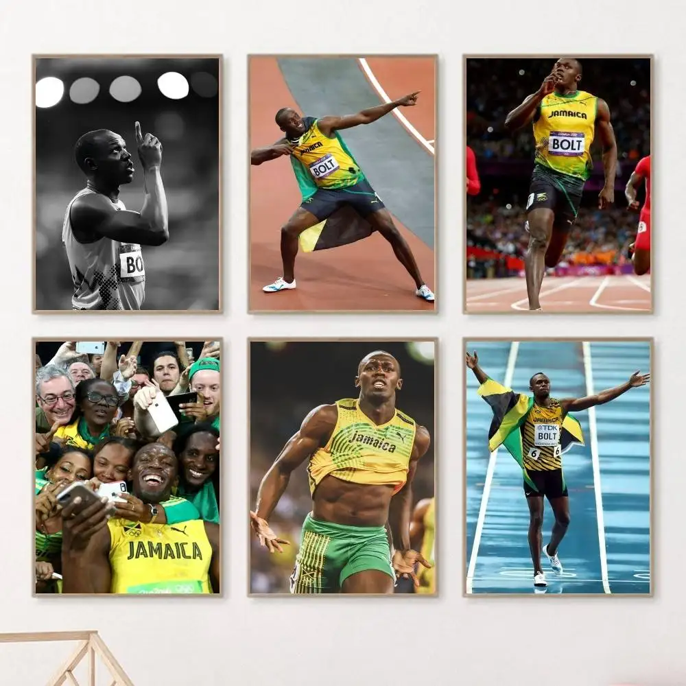 1PC 1PC U-usain Bolt Poster Self-adhesive Art Waterproof Paper Sticker Coffee House Bar Room Wall Decor