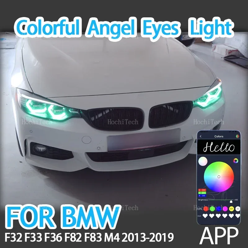 RGB colorful Angel Eyes Rings Led M4 style APP control Headlight DRL for BMW 4 Series F32 F33 F36 F82 F83 M4 2013-2019