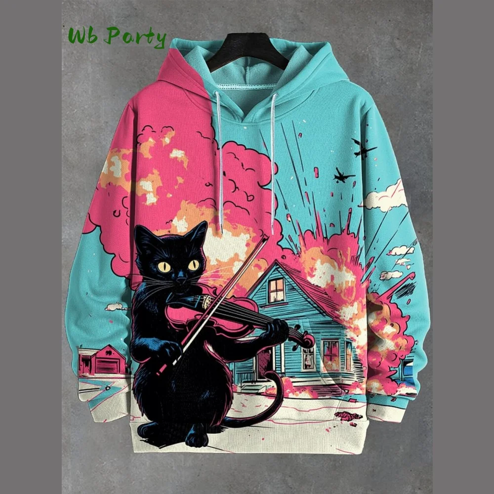 2026 الرجال هوديس مضحك القط Ufo الفن ثلاثية الأبعاد المطبوعة الكرتون البلوز الرجال النساء رياضية المتضخم عادية الشارع مان بلوزات