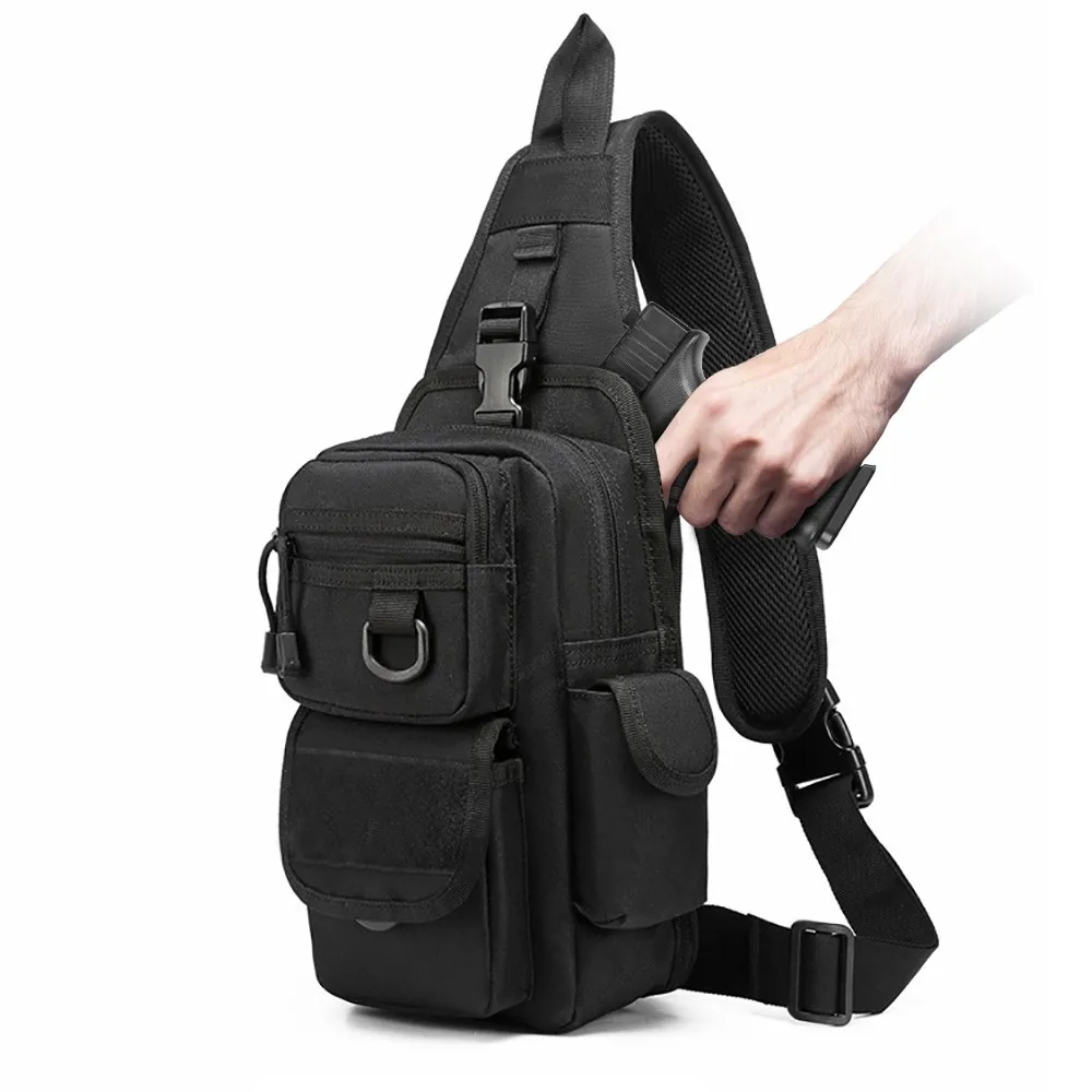 Men Casual Chest Bag Outdoor Shoulder Gun Bag Universal Pistol Holster EDC Pouch for Hunting Hiking Camping Climbing Sports