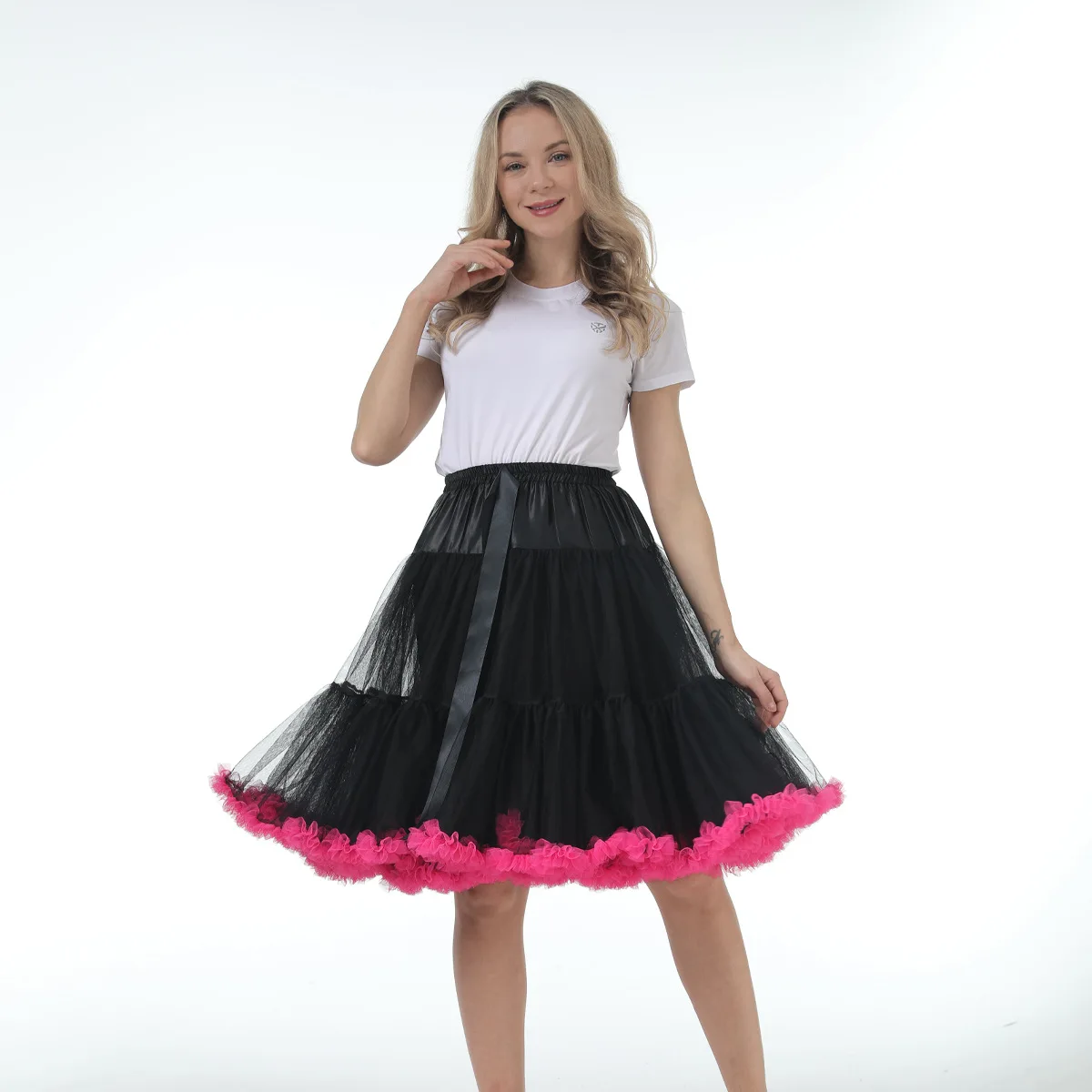 Skirt Length 55cm Women Tutu Skirt Solid Fluffy Tulle Princess Ball Gown Pettiskirt Ladys Ballet Party Performance Dress PP008