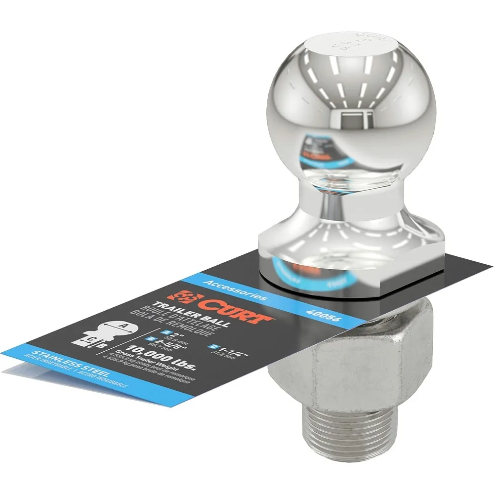 Stainless Steel Trailer Hitch Ball, 10,000 lbs Capacity, 2-Inch Diameter with Secure Shank for Reliable Towing