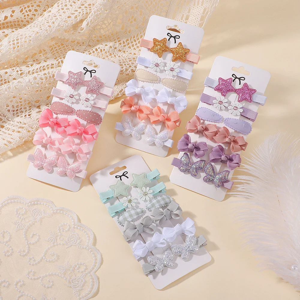 RAINBOW BOWS 12Pcs/set Lovely Hair Clips Set Ribbon Bows Mini BB Hairpins Childrens Cute Boutique Head Clips Gift Set