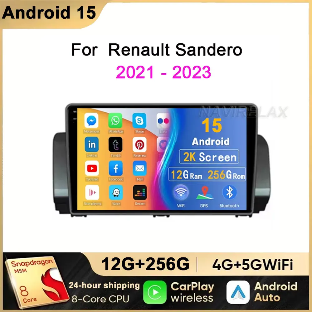 

Android 15 Carplay Auto WIFI+4G For Renault Sandero 2021-2023 Car Radio Multimedia GPS Video Player Stereo 2din Head Unit Audio