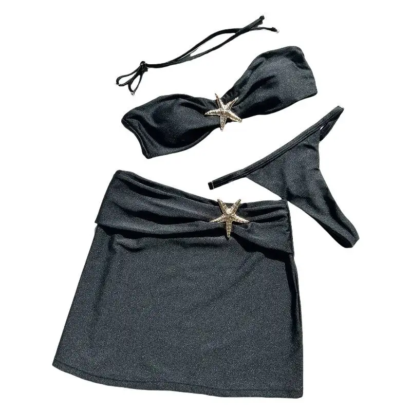 

Cikini Sexy Bikini Three Piece Solid Color Split Swimsuit Summer Beach Swimwear Bathing Suit For Women