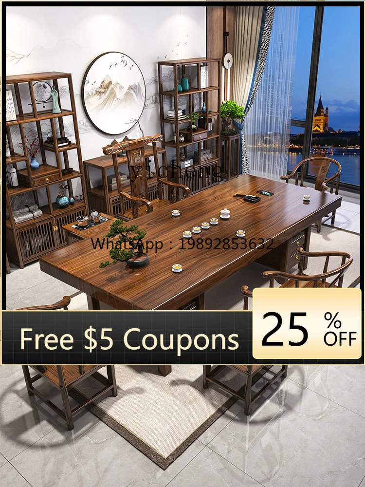 Solid Wood Large Board Tea Table and Chair Set New Chinese Style Simple Tea Table for Home Use Tea Brewing Table