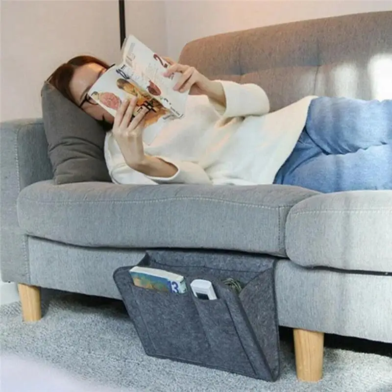 Felt Bedside Storage Bag Baby Bed Hanging Organizer Sofa TV Holder Pockets Foldable Storage for Books, Remote Control, Phones view 3