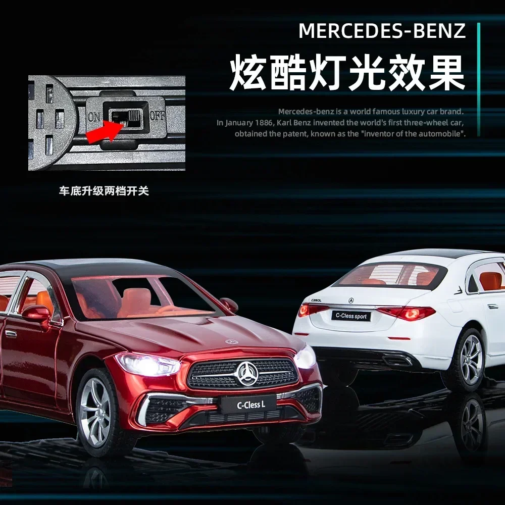 Mercedes-benz C260L modelo de aleación de Metal fundido a presión de alta simulación, luz de sonido de coche, Colección Pull Back, regalos de juguete para niños, 1:24