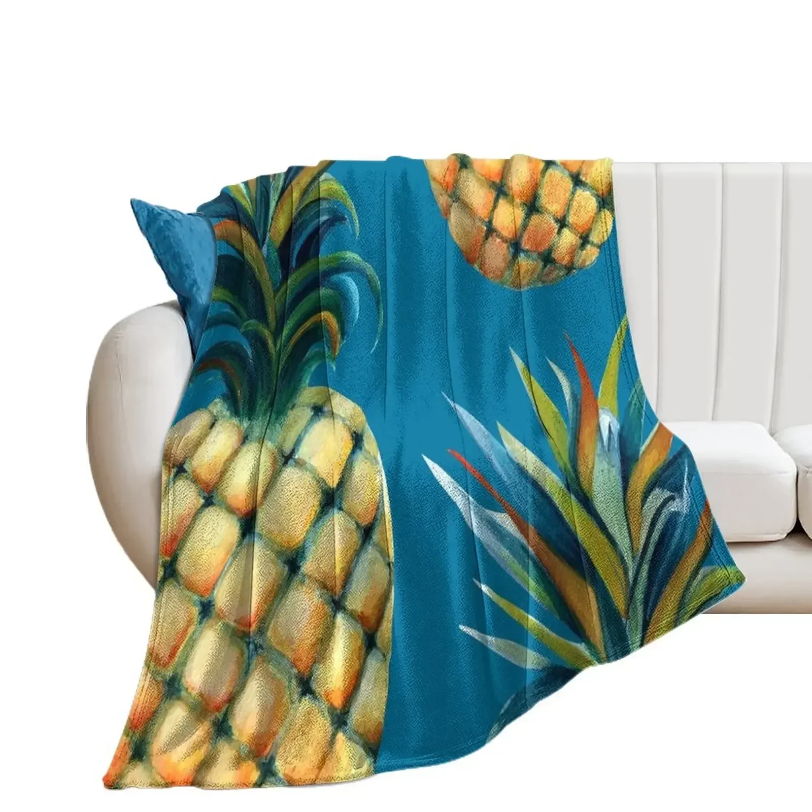 

Pineapple watercolor - mosaic blue background Throw Blanket Loose Plaid Bed covers Designers Blankets