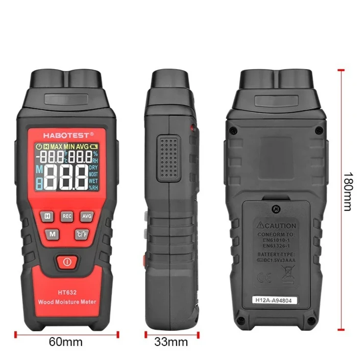 HT632 الخشب مقياس الرطوبة جدار جهاز اختبار المياه مقياس الرطوبة الرقمي HABOTEST اثنين دبابيس الرطوبة ملموسة الاسمنت الطوب الكاشف #3