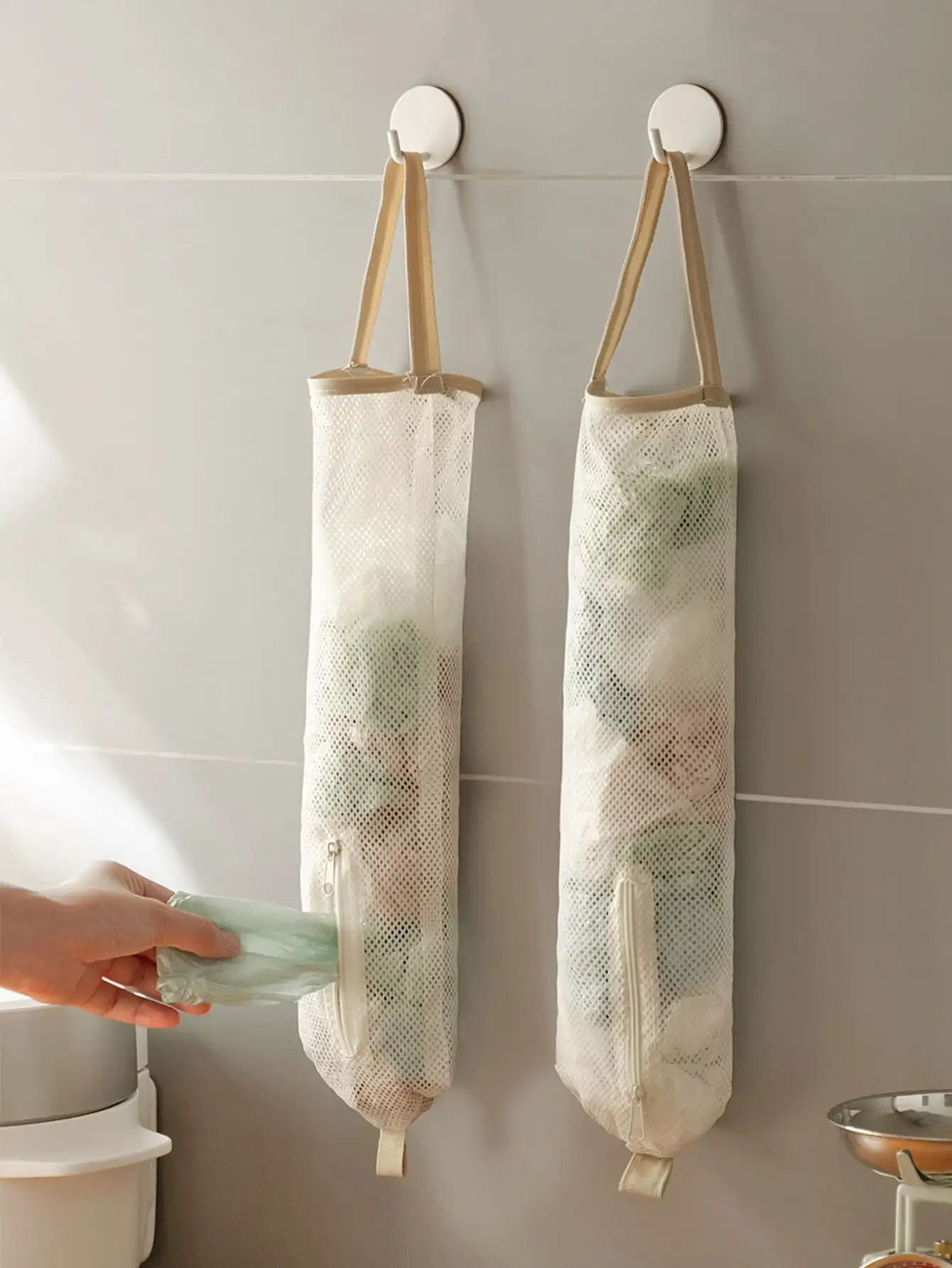 1 Stück hängender Müllsack zur Aufbewahrung von Netztaschen, Müllsackspender für die Küche