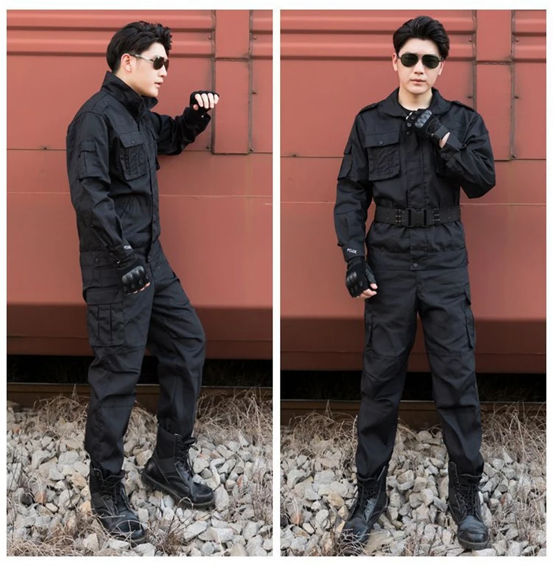 

Cool Good Quality Black Uniform Shirt&Pants For Men Security Working Field Training Camping Climbing