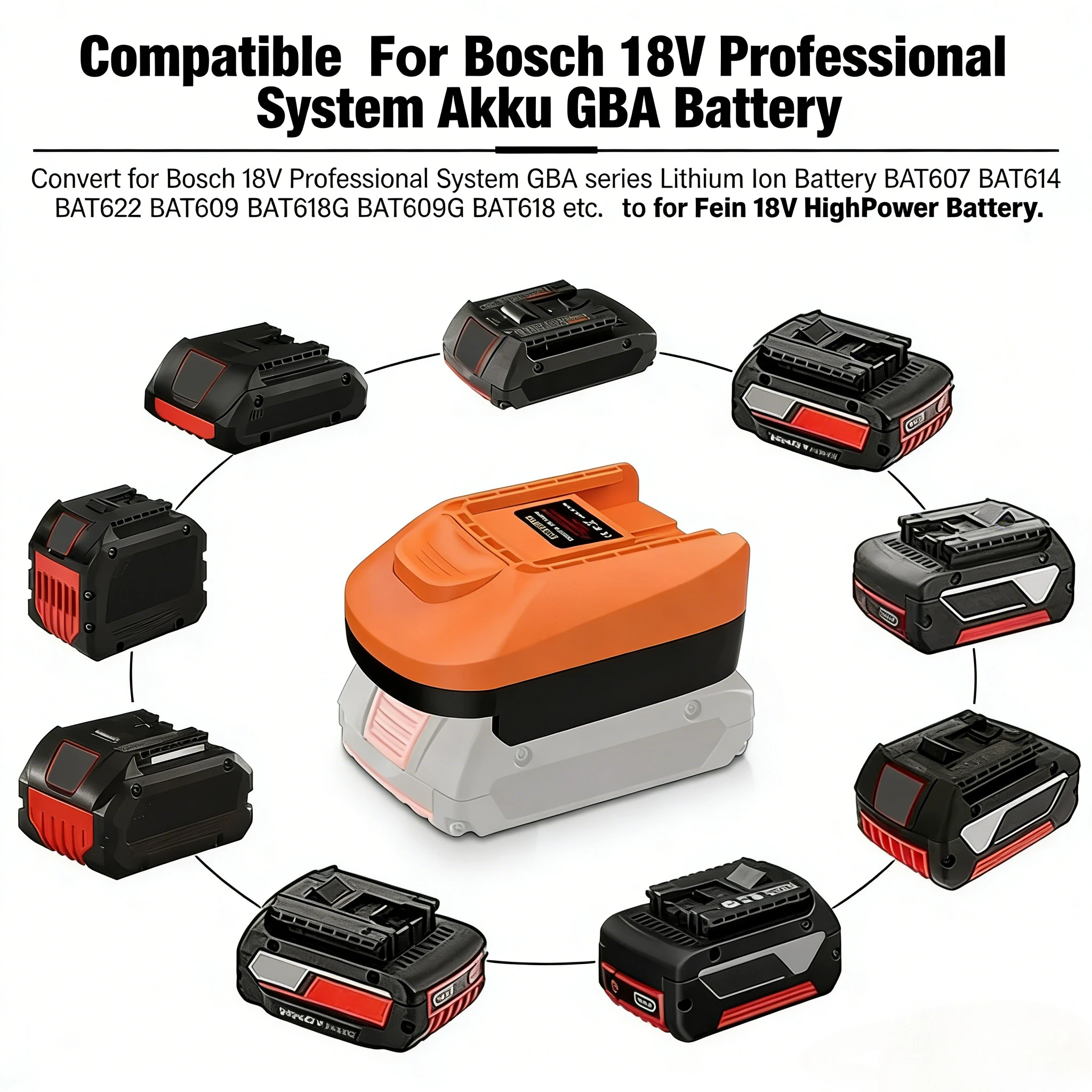 

Адаптер-конвертер BOS18FIN для литий-ионных аккумуляторов Bosch 18V GBA BAT618 BAT622 для беспроводных электроинструментов Fein (дрелей)