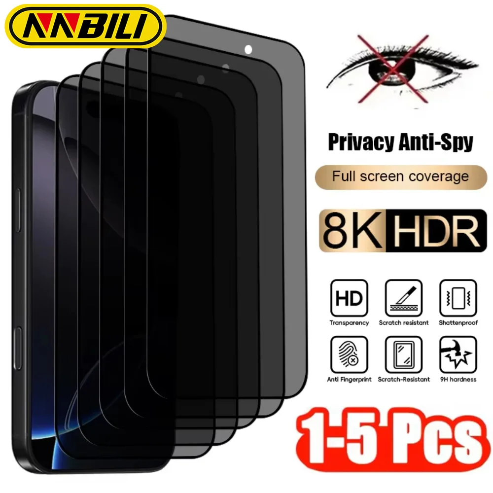 NNBILI 1-5 Stück Anti-Spionage Panzerglas für iPhone 18Pro Max 15 13 14 11 16 17 Vollständige Abdeckung Privatsphärenschutzfolie, für XS Max XR 8 7 Glas