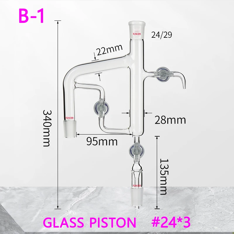 ارتداد فاصل المياه ثلاثة مكابس، زجاج/مكبس رباعي فلورو، أداة مختبر فصل الزيت عن الماء 24*2/24*3 #5
