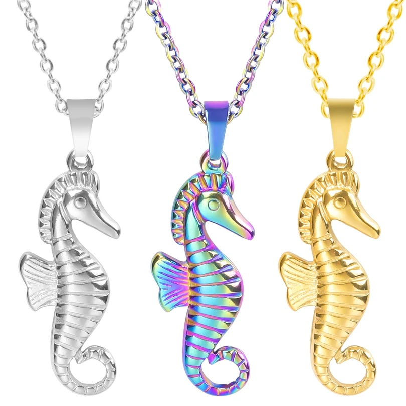 1Pc Stainless Steel Summer Sea Animal Aesthetic Women Necklaces DIY Marine Life Hippocampus Seahorse Pendant Collares Jewelry