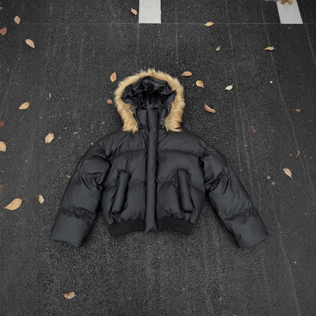 Manteaux à capuche pour hommes, Parkas courts et solides, vestes avec poches, fermeture éclair, col en fourrure, manches longues, épais, coupe ample, décontracté, automne hiver 2025