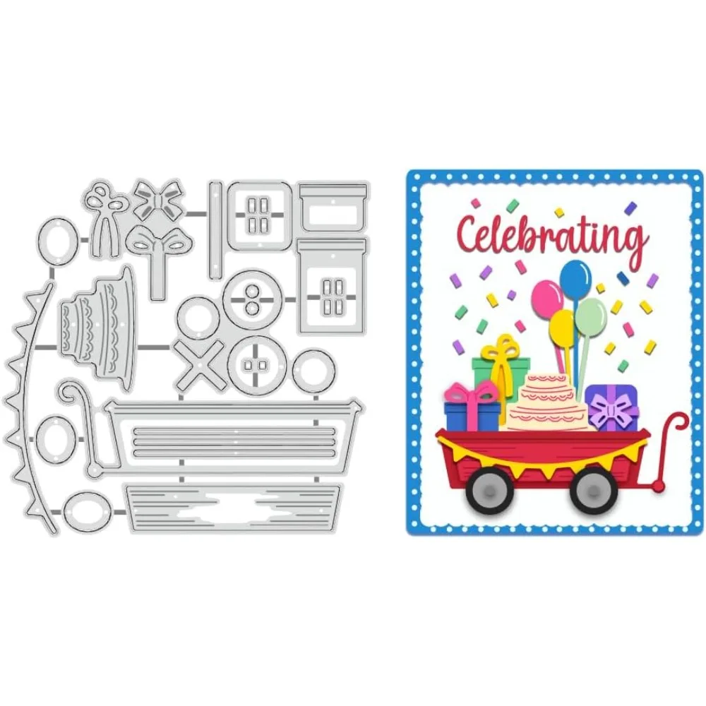Birthday Wagon Schneideformen aus Kohlenstoffstahl, Schablonen für DIY Scrapbooking, Fotoalbum, dekorative Prägung, Papierkarten