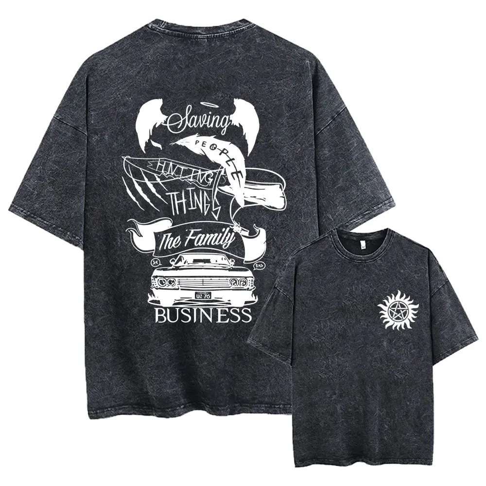 

Limited Supernatural Vintage Washed T-shirt Men Women Casual Retro Cotton T Shirts Unisex Fashion Oversized T-shirts Streetwear