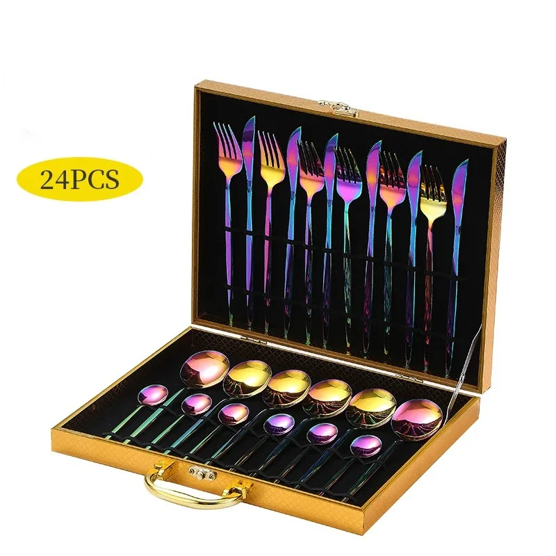 Western-style Cutlery Wooden Box 24-piece Set Western-style Steak Cutlery Gift Set Dinnerware Set Kitchen