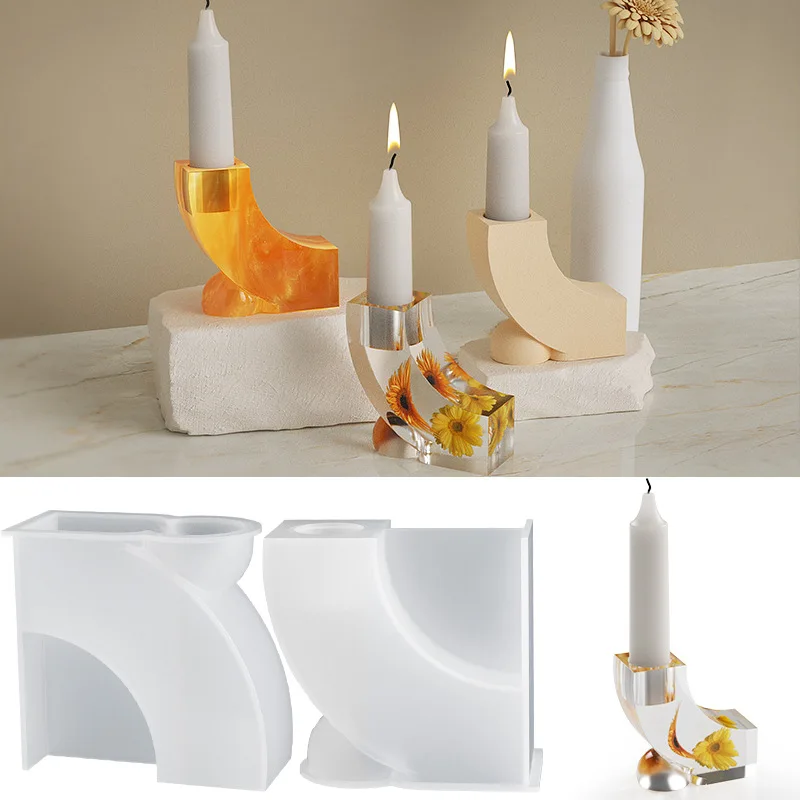 

Geometry Candlestick Silicone Mold DIY Handmade Plaster Resin Concrete Candle Holder Casting Molds Home Dinner Decor