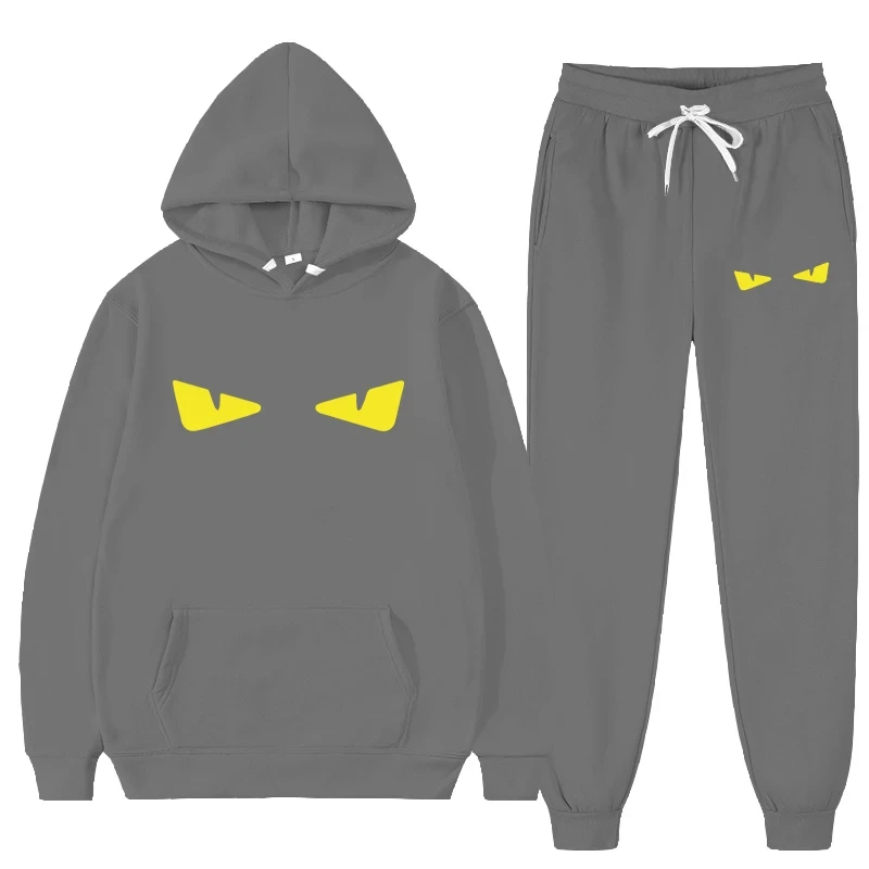 2023 Autumn and Winter Men\'s All Cotton Fashion Printed Long Sleeve Hoodie+Pants Two Piece Casual Fitness Street Sportswear