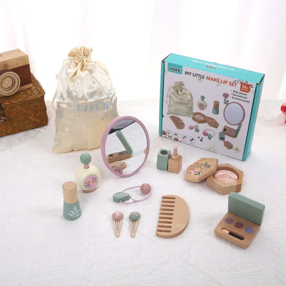 Juego de salón de belleza de madera, juego de maquillaje de madera, tocador de maquillaje para niñas, juguetes cosméticos, regalos de cumpleaños para niños