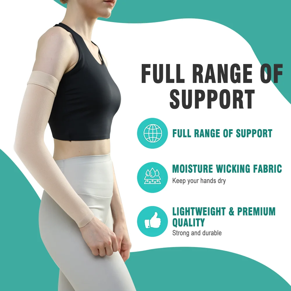 2-teilige medizinische Kompressionsarmbandage, elastisch, unisex, zur Förderung der Blutzirkulation, Lymphödem-Entschwellung, Arm-Ellbogen-Stütze – Detail 4