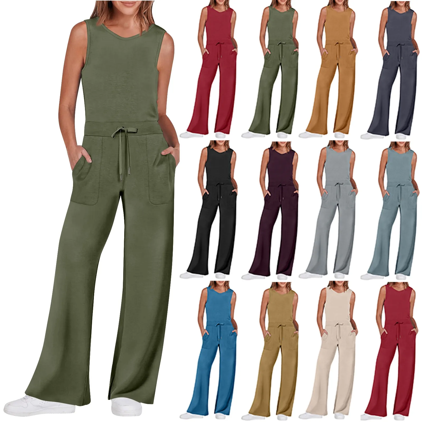 Women\'s Casual Versatile Sleeveless Solid Color Commuting Straight Tube Jumpsuit Jumpsuits for Women Jump Suit Womens Jumpsuit