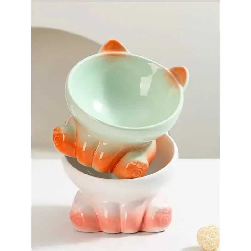 Cat Feeding Bowl Feeding Bowl Ceramic Gradient 15° Cervical Protection Diagonal Bowl pet supplies dog bowls