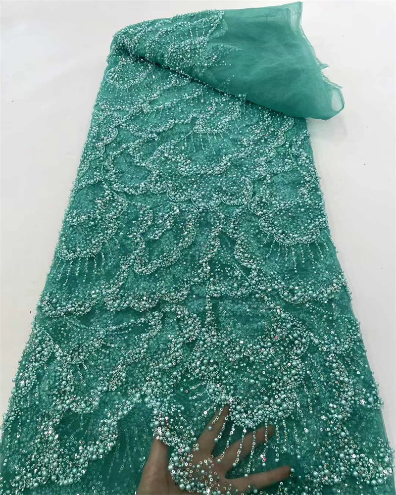 

Luxury African Beaded 2025 High Quality Nigerian Sequins With Pearl Lace French Tulle Lace Fabric For Party Dress Sewing