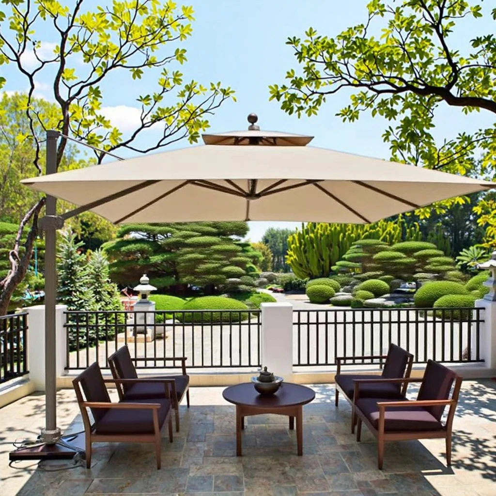 Heavy Duty Square Oversized Garden Umbrella Waterproof Foldable Roman Sunshade with Base for Outdoor Dining Hotel Furniture