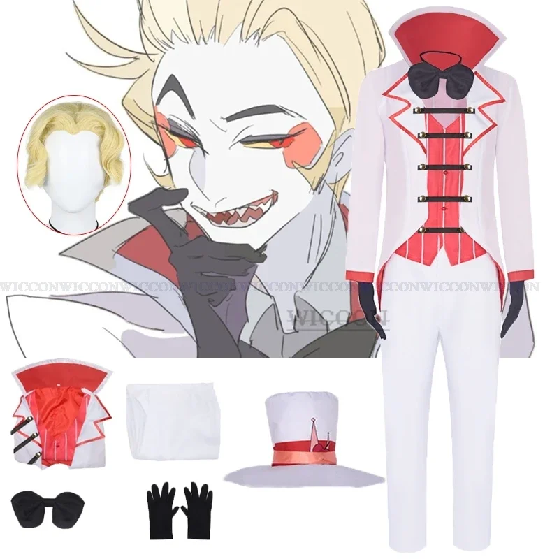 Hazbin Lucifer Cosplay Anime Hotel Morningstar Cosplay Devil Hell Halloween Party Adult Costume Wig Daddy White Suit Men Costume