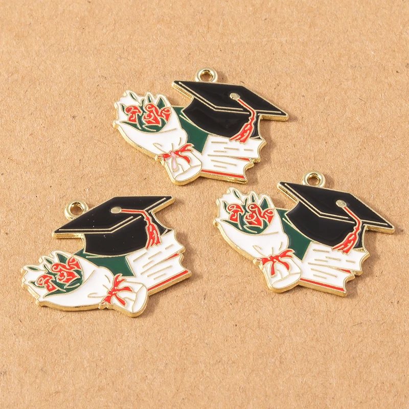 10 Pcs Enamel Mortarboard Charms for Jewelry Making DIY Necklace Earring Graduation Ceremony Gifts Craft Supplies