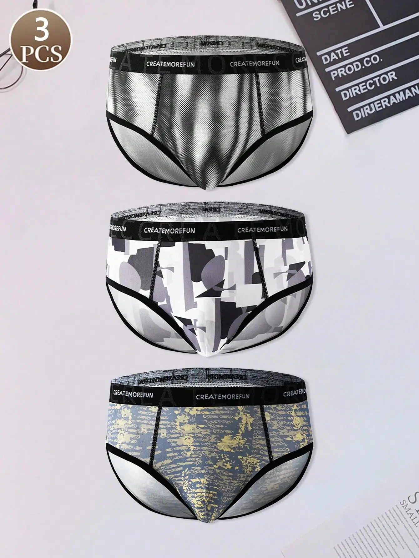 3PCS Printed mid waist men's brief  Breathable men's letters soft  lightweight  loose underwear Trendy and comfortable men's  pa