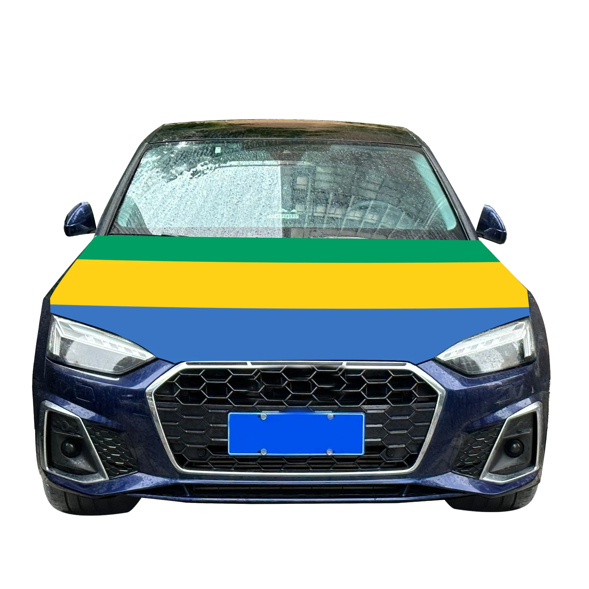 Gabon Car Hood Cover Flag  Universal Size Elastic Polyester 120x150cm for Car Decor