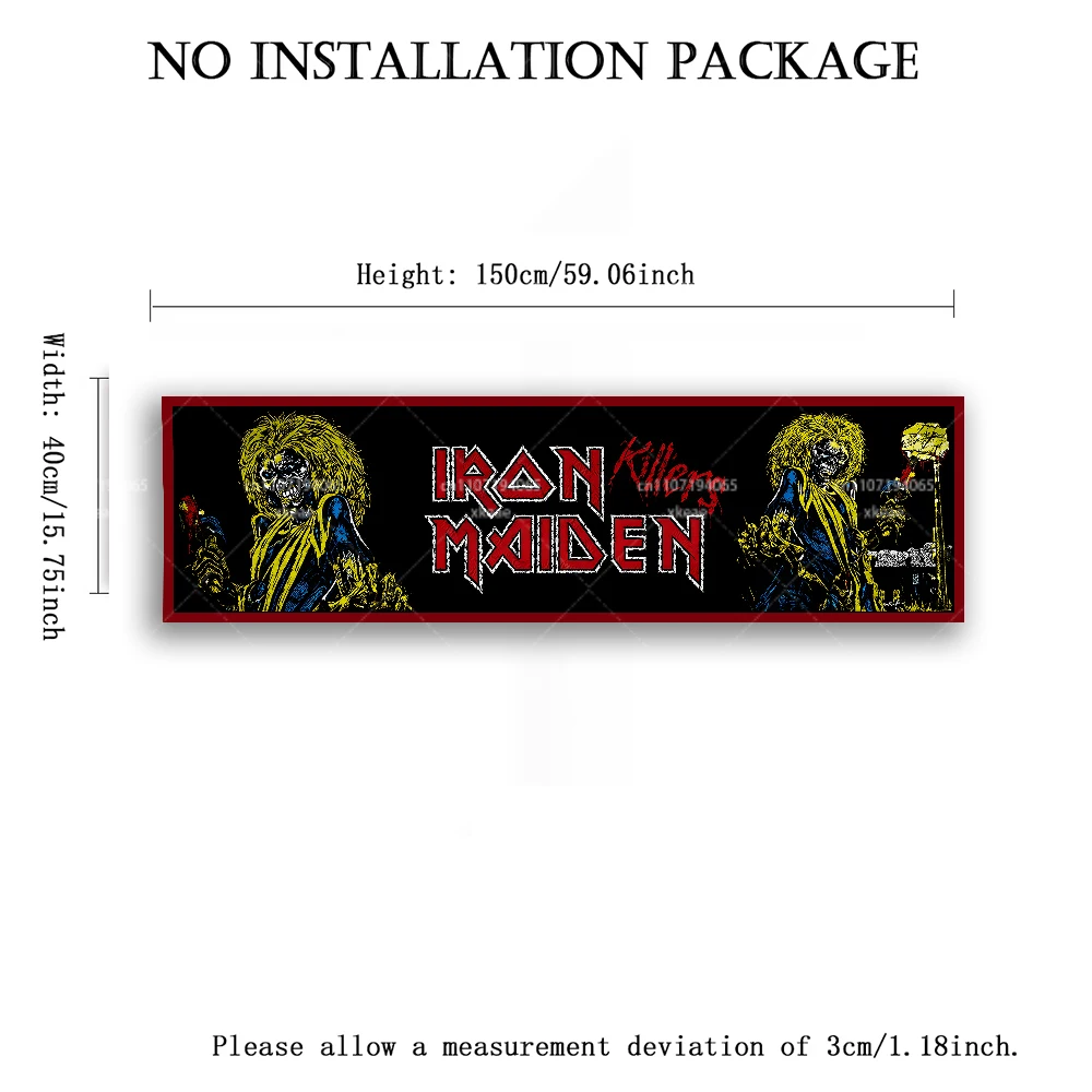 Iron Maiden Killers Long Horizontal Tapestry, Retro Eddie Skull Band Print Wall Hanging for Music Room Man Cave Bedroom Decor