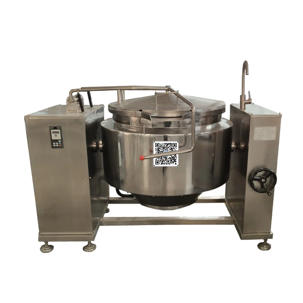 All stainless steel electromagnetic heating soup pot with cover tilting steam jacket heating cooking machine