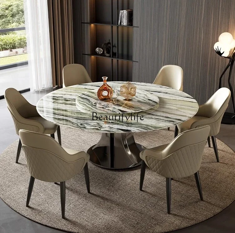 

Natural cloud jadeite marble dining table round household light luxury high-end luxury stone dining table